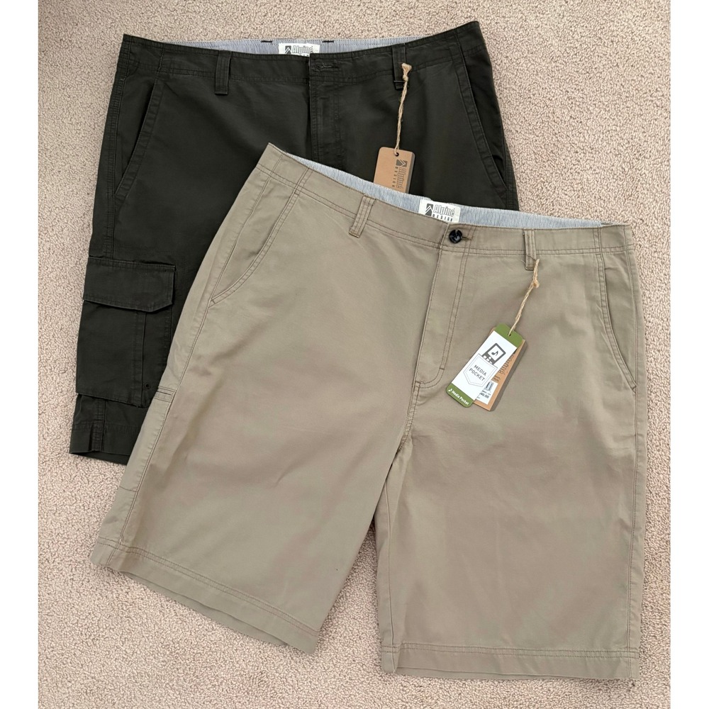 NWT Bundle - Alpine Design Men Shorts Size 40 Green Tan Cargo Chino Media Pocket